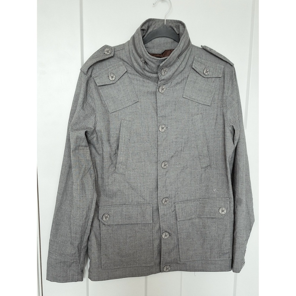 KANE & UNKE MENS LIGHTWEIGHT MILITARY STYLE JACKET GREY SZ LG HOODED PACKABLE